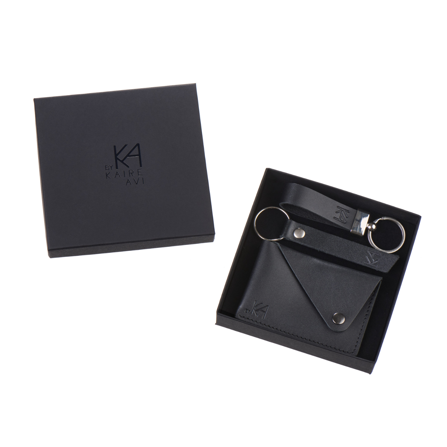 Leather Cardholder and Keychain Gift Box, black